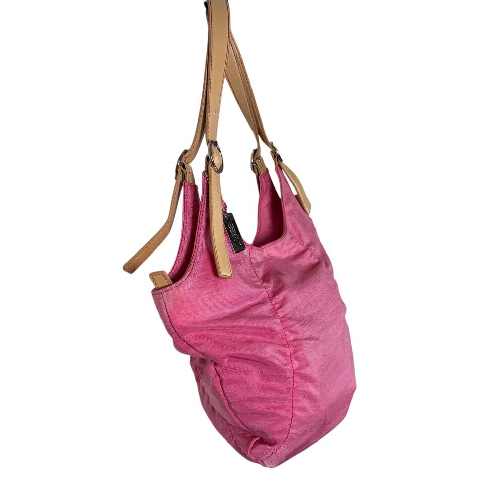 Esprit Pink Nylon Hobo Shoulder Bag Tan Straps Polka Dot Lining Y2K - Picture 4 of 16